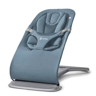 Abbildung von Ergobaby 3 in 1 Evolve Bouncer, Ergonomische Babywippe für Neugeborene ab Geburt bis zum Kleinkind, Babyschaukel mit Neugeboreneneinsatz (2,5 kg 13,2 kg), Oxford Blue