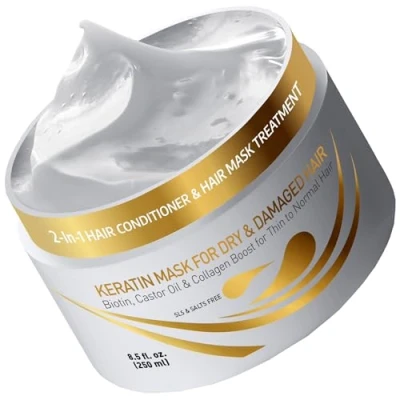 Abbildung von Vitamins Haarmaske Keratin Haarkur Behandlung Biotin, Castor Oil, Collagen Protein &amp; Kokosöl Deep Conditioner für geschädigtes dünnes trockenes strapaziertes Haar