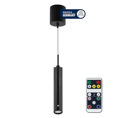 Abbildung von REV Akku Pendelleuchte LED Hängelampe 130lm, dimmbar &amp; höhenverstellbar (37 163cm) Hängeleuchte mit Fernbedienung für Wohnzimmer, Schlafzimmer, IP20, schwarz