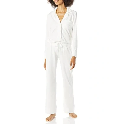 Abbildung von Amazon Essentials Damen Schlafanzug Set Baumwollmodal langärmliges Hemd und Lange Hose, Weiß, L