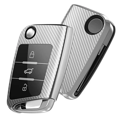 Abbildung von OATSBASF Autoschlüssel Hülle VW, VW Golf 7 Schlüsselhülle, Schlüsselbox Cover für Polo, Skoda, Tiguan, MK7 3 Tasten (Silber Streifen)