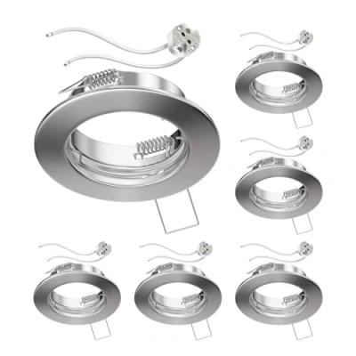 Abbildung von ledscom.de 6 Stück Decken Einbaurahmen FERE chrom matt (LED/Halogen/MR16/50mm) inkl. GU5.3 Fassung
