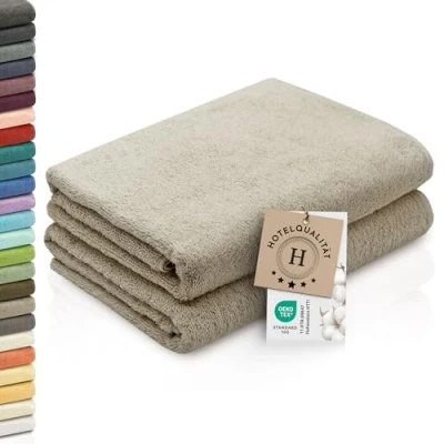 Abbildung von ZOLLNER 2er Set Duschtücher weiche und saugstarke Handtücher waschbar bis 95C Baumwolle 70x140 cm in Cappuccino