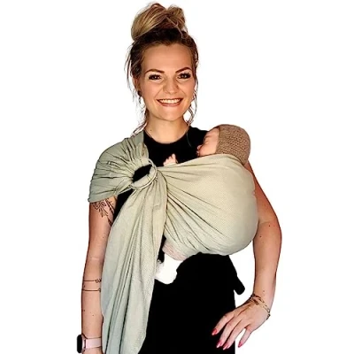 Abbildung von Hoppediz Ring Sling, Baby Tragetuch ab Geburt, 100% Bio Baumwolle, Design Elba