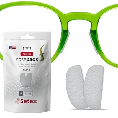 Abbildung von Setex Gecko Grip Anti Rutsch Nasenpads für Brillen (5 transparente Paare), mikrotexturierte Fasern, ultrastarker Halt, selbstklebende Pads