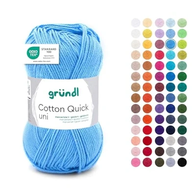 Abbildung von Gründl Wolle Cotton Quick uni dünne zum Häkeln Strickgarn Häkelgarn Glänzend und hautfreundlich 100 % Baumwolle 1 Knäuel 50 g / 125 m Nadelstärke 3 4 Hellblau
