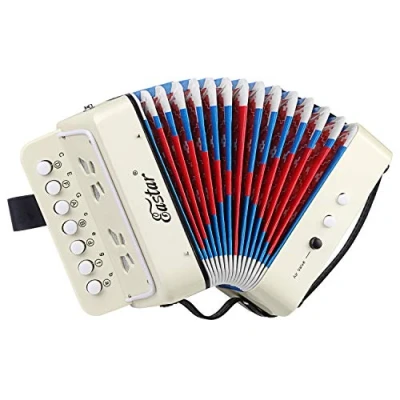 Abbildung von Eastar Akkordeon 10 Tasten Knopf Pädagogisches Musikinstrument für Kinder, Voll Funktionsfähiges Leichtes Ziehharmonika, Auswahl an Geschenken zum Kindertag, Weiß