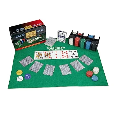 Abbildung von Relaxdays Pokerset, 200 Chips, Spielmatte, 2 Kartendecks, Dealerbutton, Blindbuttons, Casino Feeling, Profi Pokerspiel, 9 x 24 15 cm