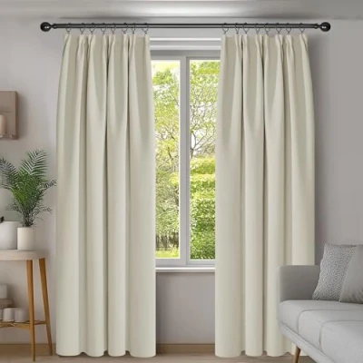 Abbildung von Deconovo verdunkelungsvorhänge thermovorhänge mit Kräuselband gardinen Blickdicht, 290x140cm(HöhexBreite), Hellbeige, 2er Set