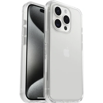 Abbildung von OtterBox Symmetry Clear Hülle für iPhone 15 Pro, sturzsicher, schützende Hülle, 3X Transparent