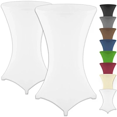 Abbildung von Gräfenstayn 2er Set Stretch Stehtischhusse Diana mit Öko Tex Siegel, Verstärkung im Fußbereich, in vielen Farben und Größen Ø60 65cm / Ø70 75cm Ø80 85cm (Weiß, 65cm)