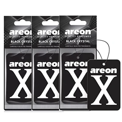 Abbildung von Areon x Autoduft Schwarz Kristall Auto Lufterfrischer Aufhänger Anhänger Spiegel Pappe 2D (Set Pack 3)