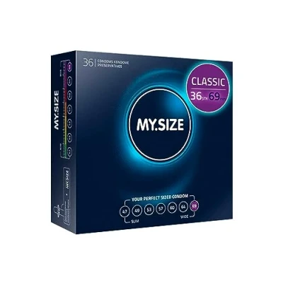 Abbildung von MY.SIZE Classic Kondome Größe 7 I 69 mm Breite 36 Stück Großpackung Premium extra dünn gefühlsecht hauchzart dünne 0,07 Wandstärke vegan Condoms for men