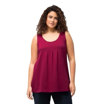 Abbildung von Ulla Popken Damen Top, Zierfalten, A Linie, Rundhals, ärmellos, Modal T Shirt, Magnolienrot, 54 56