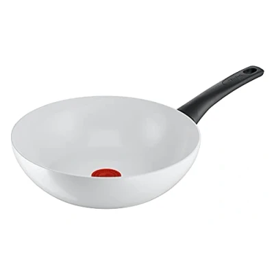 Abbildung von Tefal Ceramic Control Wokpfanne Induktion 28 cm, sichere Keramikversiegelung, Thermo Signal bei idealer Brattemperatur, leichte Reinigung, für alle Herdarten geeignet, weiß, C41719