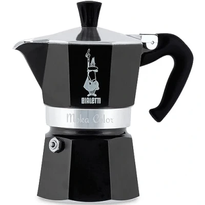 Abbildung von Bialetti Moka Color: Ikonische Espressomaschine für die Herdplatte, macht echten Italienischen Kaffee, Kanne 6 Tassen (270 ml), Aluminium, Schwarz