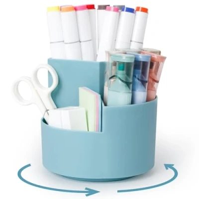 Abbildung von AiQInu Drehbarer Stiftehalter, 360Rotierende Stiftehalter Schreibtisch Organizer mit 3 Fächern, Große Kapazität, für Büro Aufbewahrung &amp; Organisation, Make Up, Bastel