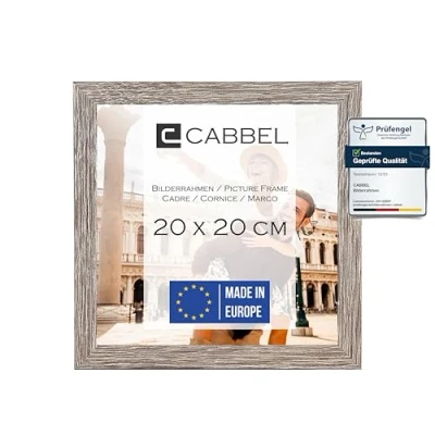Abbildung von CABBEL Bilderrahmen 20x20 cm, Eiche Dunkel, stabiles MDF Holz Rahmen, bruchsicherem Plexi Glas, zum Aufhängen &amp; Aufstellen, ideal für Fotos/Bilder/Collage