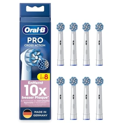 Abbildung von Oral B Pro Sensitive Clean Aufsteckbürsten für elektrische Zahnbürste, 8 Stück, sanfte Zahnreinigung, innovative X förmige Borsten, Original Zahnbürstenaufsatz, Made in Germany