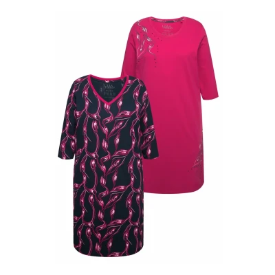 Abbildung von Ulla Popken 2 PACK Comfort Nachthemd, Damen, Größe: 42/44, Fuchsia