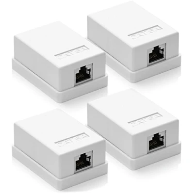 Abbildung von deleyCON 4X CAT 6a Netzwerkdose 1x RJ45 Buchse FTP geschirmt Aufputz Montage 10 Gbit Ethernet Netzwerk LAN Dose RAL 9003 Weiß