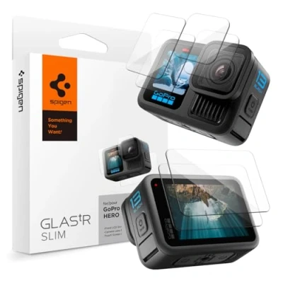 Abbildung von Spigen Glas.tR Slim Schutzfolie kompatibel mit GoPro Hero 13 Black, 6 Stück (2 Frontbildschirm Schutzglas + 2 Objektiv Touchscreen Schutzfolien), Anti Kratzer, Kristallklar