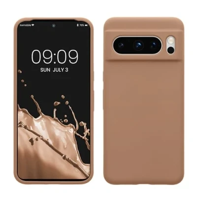 Abbildung von kwmobile Hülle kompatibel mit Google Pixel 8 Pro Silikon Handy Case Handyhülle weiche Oberfläche kabelloses Laden Cappuccino
