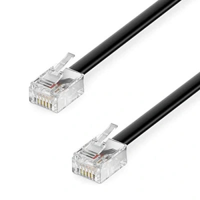 Abbildung von deleyCON 10m Telefonkabel RJ11 Modularkabel 6P4C Westernkabel auf Stecker Flachkabel Telefondose Modem Router Fax ISDN DSL VDSL Internet Schwarz