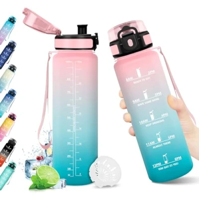 Abbildung von Wasserflasche 1L, Trinkflasche mit Filter, Sport Auslaufsicher Zeitmarkierung, BPA frei, Kohlensäure Geeignet für Outdoor, Fitness, Schule, Büro, Erwachsene, Fahrrad