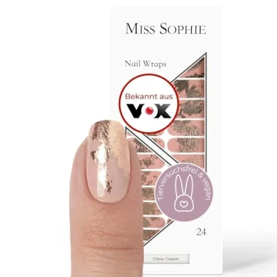 Abbildung von Original Miss Sophie Nagelfolien Classy Copper I 24 ultra dünne Nagellack Streifen in Metallic Rosa Für Finger &amp; Fußnägel Hält auf Natur sowie lackierten, Acryl , Gel Shellac Nägeln