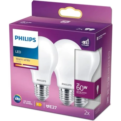 Abbildung von Philips LED Classic E27 Lampe, 60 W, Kolbenform, matt, warmweiß(2Stück)