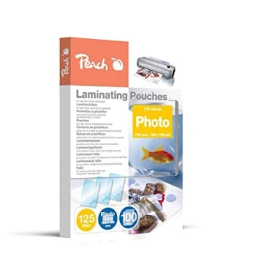 Abbildung von Peach Laminierfolien 106x156mm Foto 125 mic 100 pouches glänzend kompatibel mit Laminiergeräten aller Markenhersteller S PP525 19