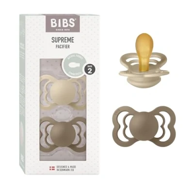 Abbildung von BIBS Supreme Schnuller 2er Pack, BPA frei, Symmetrischer Nippel. Naturkautschuk/Latex, Hergestellt in Dänemark. 6 18 Monate (2er Pack), Vanilla/Dark Oak
