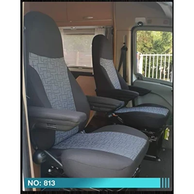 Abbildung von BREMER SITZBEZÜGE Maß Piloten Schonbezüge Sitzbezüge kompatibel mit Wohnmobil Camper Ducato Fahrer &amp; Beifahrer 813 Schonbezug Set in Schwarz/Grau