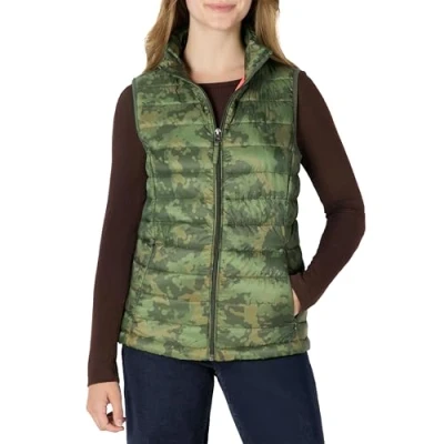 Abbildung von Amazon Essentials Damen Leichte, Wasserbeständige Pufferweste, Verstaubar, Grün Tarnmuster, XL