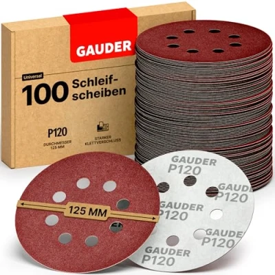 Abbildung von GAUDER Schleifscheiben für Exzenterschleifer Ø 125mm Klett Schleifpapier 8 Loch Schleifblätter rund Holz, Metall und andere Materialien (P120 Körnung 100 Stück)