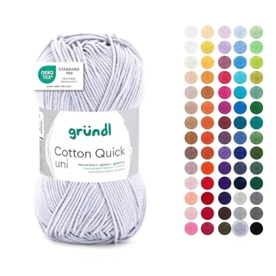 Abbildung von Gründl Wolle Cotton Quick uni dünne zum Häkeln Strickgarn Häkelgarn Glänzend und hautfreundlich 100 % Baumwolle 1 Knäuel 50 g / 125 m Nadelstärke 3 4 Hellgrau