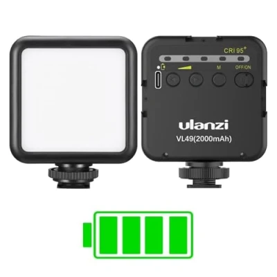 Abbildung von Camera Light, ULANZI VL49 Video Licht mit 2000mAh Akku, LED Videoleuchte 5500K Einstellbar, 3 Cold Shoe für Mikros und Lampen, Dauerlicht Kamera Foto Schwarz