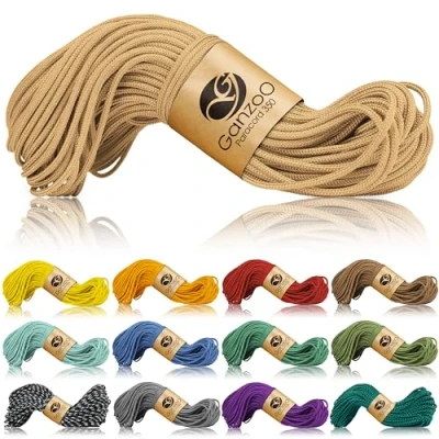 Abbildung von Ganzoo Paracord 350 Seil 2,5mm Outdoor Schnur, Nylon &amp; Polyester, Allzweckseil für Armband, Hundehalsband, Hundeleine Knüpfen, Camping Survival, Hellbraun