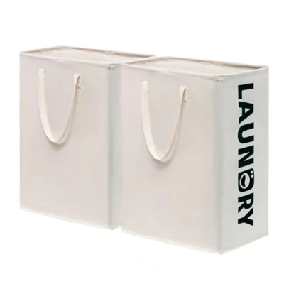 Abbildung von TIMEYARD Wäschekorb, Wäschesammler, Aufbewahrungskorb, Faltbarer Laundry Baskets, Wäschekorb Groß, Weiß, Faltbar für Badzimmer, 75L, Weiß