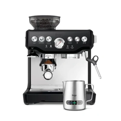 Abbildung von Sage The Barista Express Kaffeemaschine mit manuellem Milchaufschäumer &amp; integriertem Mahlwerk 16 Mahlgradeinstellungen, automatisches Mahlen, individueller Milchschaum Schwarzer Trüffel
