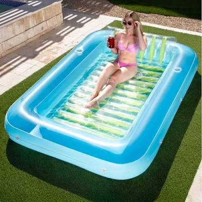 Abbildung von Sloosh 85&quot; x 57&quot;/2.1 1.4m aufblasbarer Sonnenpool Tanning Pool, Luftmatratzte Sonnenbad mit abnehmbarem Kissen,Luftmatratze Wasser für Erwachsene, Sommerspaß, Wasserparty Blau Grün