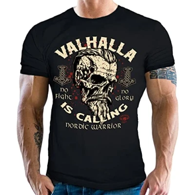 Abbildung von Herren T Shirt für Wikinger Nordmann Keltic Fans: Nordic Warrior der nordischen Mythologie schwarz
