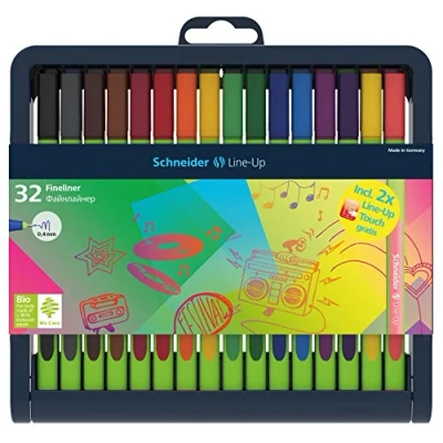 Abbildung von Schneider Line Up Fineliner (Strichstärke 0,4 mm, aus biobasiertem Kunststoff, ausgezeichnet mit Der blaue Engel) 32 Stück, sortiert