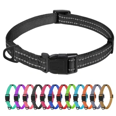 Abbildung von TagME Nylon Hundehalsband, Verstellbares Reflektierendes Hundehalsband mit Sicherheitsschnalle für Extra Kleine Hund, Schwarz, 1.5cm Breite