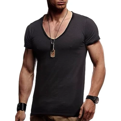 Abbildung von Leif Nelson Sommer T Shirt Herren V Ausschnitt (schwarz, Größe S) Coole Tshirts Neck Baumwolle Basic Shirts Männer Kurzarm tiefem
