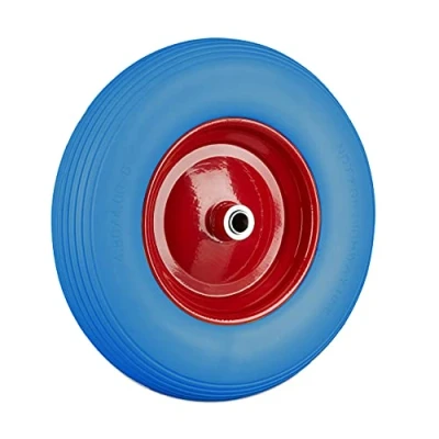 Abbildung von Relaxdays Schubkarrenrad 4.80 4.00 8, Vollgummireifen u. Stahlfelge, Ersatzrad pannensicher, 100kg Traglast, blau rot