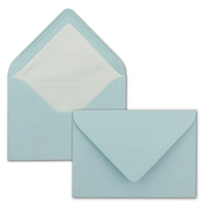Abbildung von 50 Briefumschläge in Hellblau mit weißem Innenfutter Kuverts DIN B6 Format 12,5 x 17,6 cm Seidenfutter Nassklebung