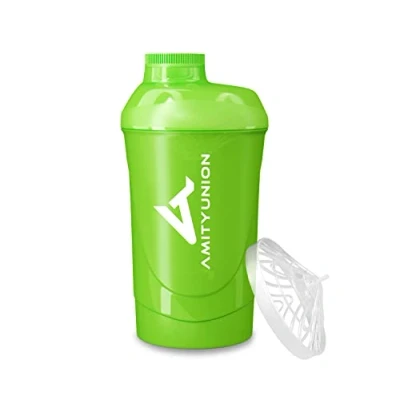 Abbildung von AMITYUNION Protein Shaker Grün Deluxe 800 ml Eiweiß auslaufsicher BPA frei mit Sieb &amp; Skala für Cremige Whey Proteinpulver Shakes Gym Fitness Becher Isolate und Sport Konzentrate