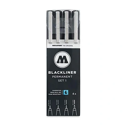Abbildung von Molotow Blackliner Set 1 (Strichstärke 0,05 mm bis 0,4 mm, Fineliner mit permanenter, dokumentenechter Tinte) 4 Stück schwarz